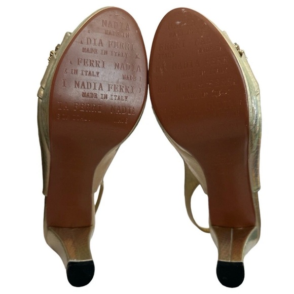 Nadia Ferri ~ Size 9.5 ~ Gold Snakeskin Platform Heels Rhinestones Italy Women’s - Picture 5 of 11